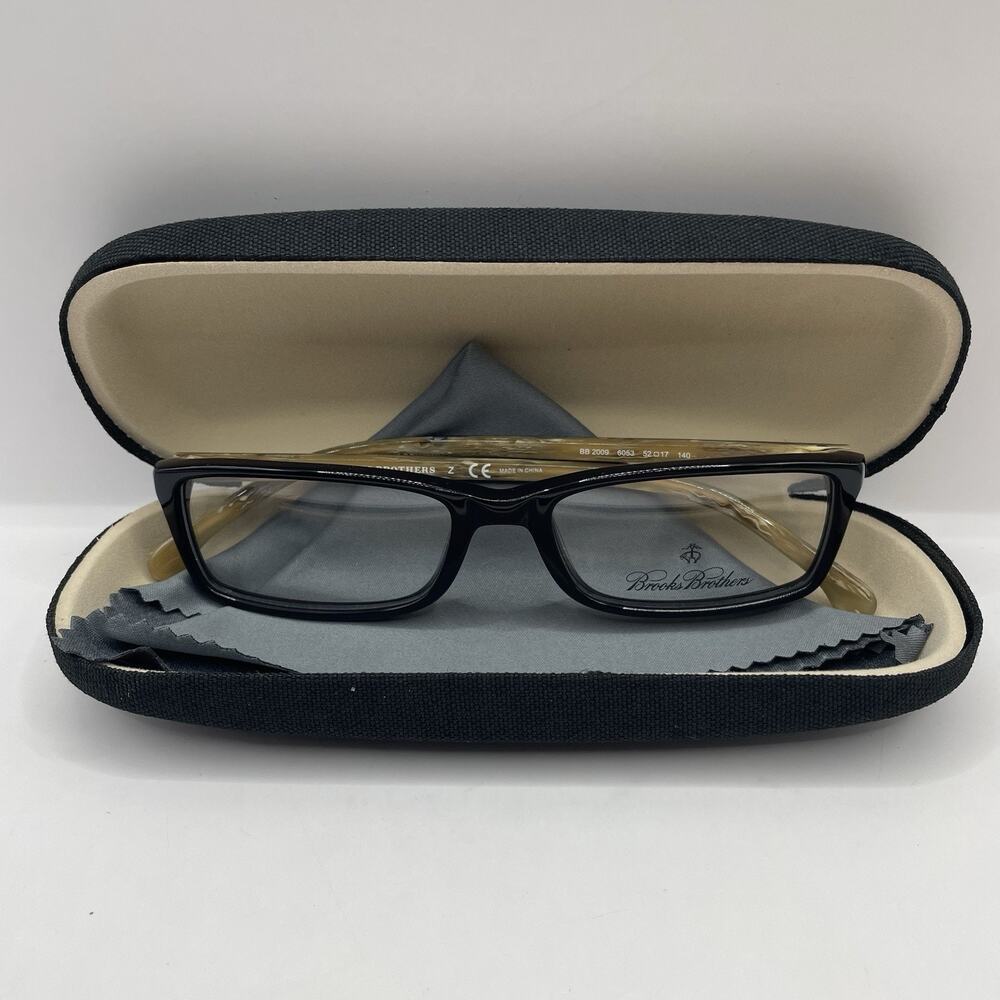 Brooks Brothers BB 2009 6053 Black Horn Eyeglasses Frames 52-17-140 NWOT w/ Case
